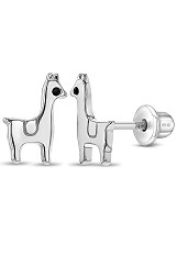 teensy polished llama shaped silver screw back earrings for babies